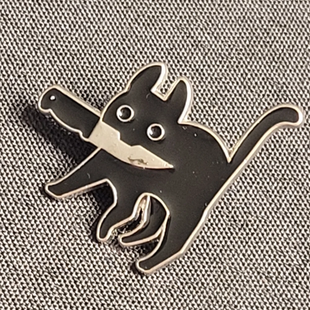 Black Cat With A Knife Enamel Pin - Picture 9 of 9